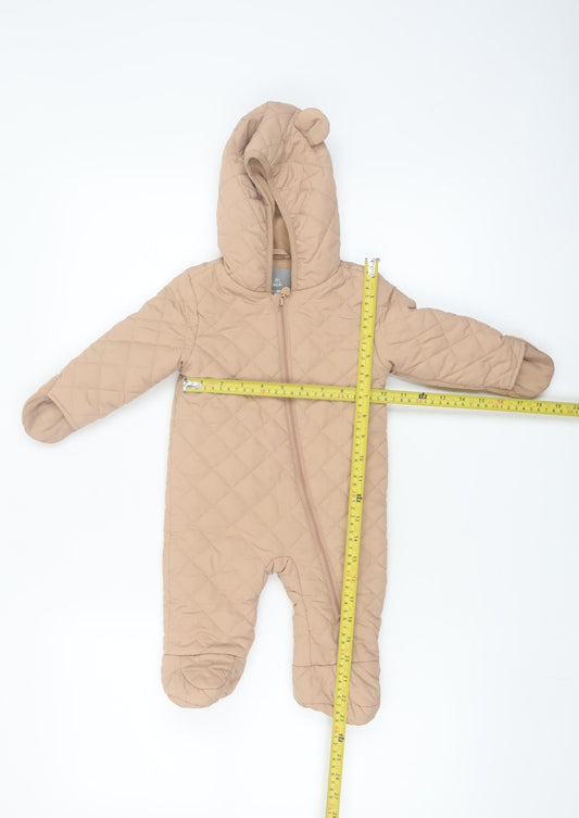 Mini Hinch Beige Quilted Hooded Coverall 3-6 Months Unisex Baby