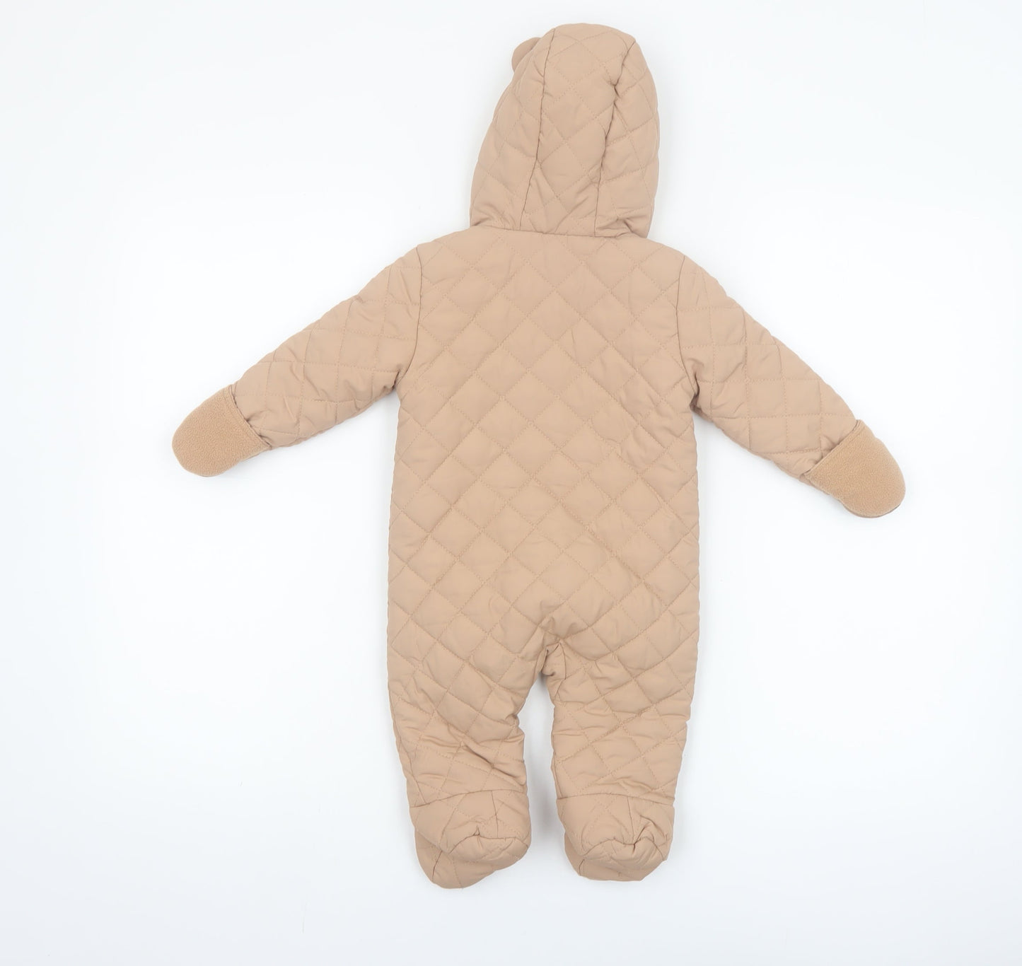 Mini Hinch Beige Quilted Hooded Coverall 3-6 Months Unisex Baby