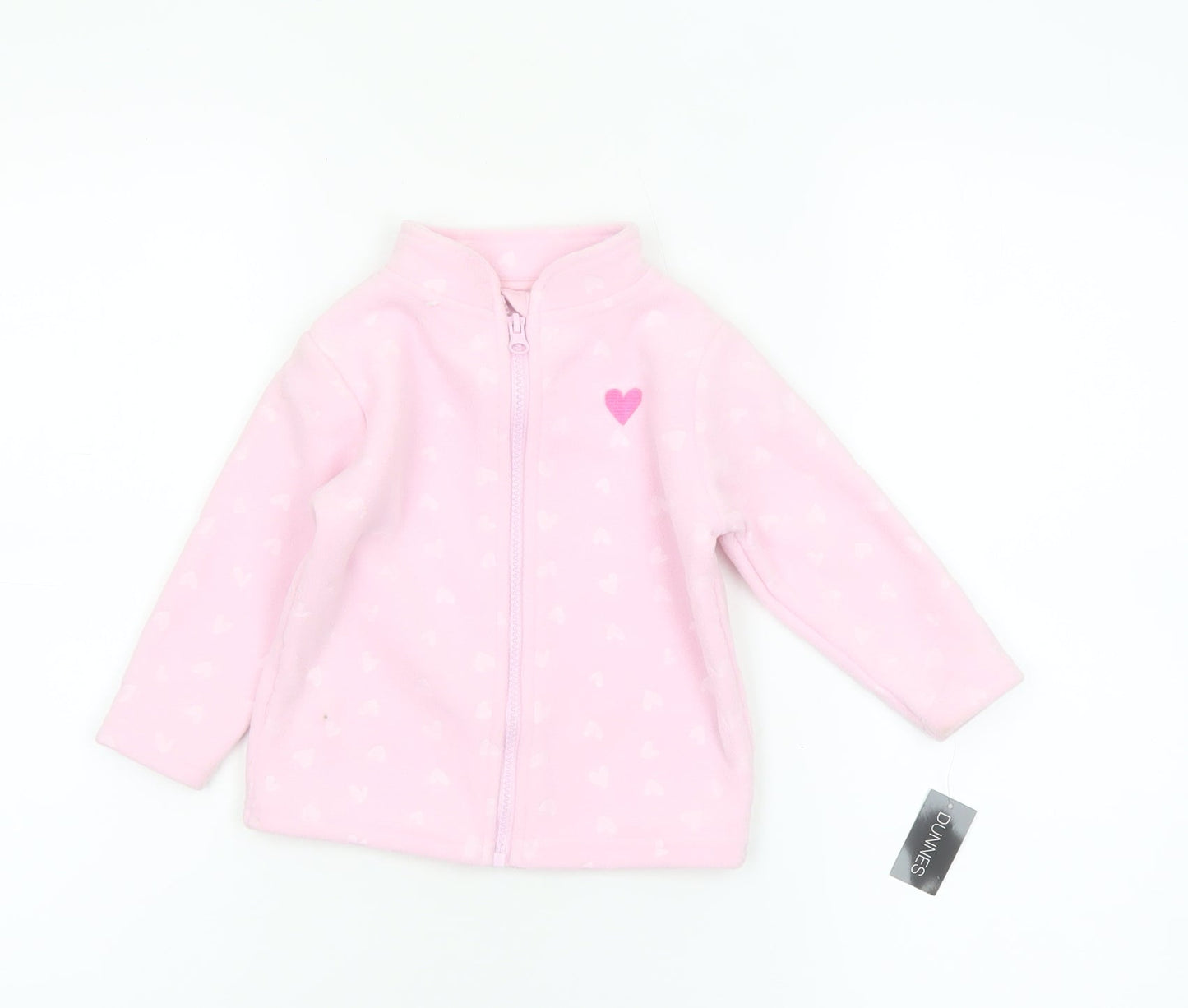 Dunnes Stores Girls Pink Fleece Heart Zip Jacket 9-12 Months