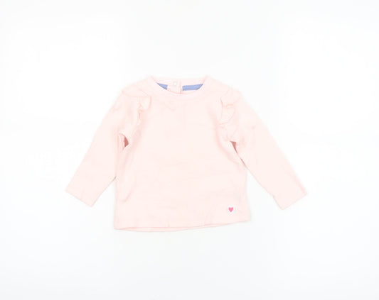 Dunnes Stores Baby Pink Long Sleeve Ruffle Cotton T-Shirt 9-12 Months