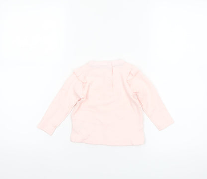 Dunnes Stores Baby Pink Long Sleeve Ruffle Cotton T-Shirt 9-12 Months