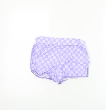 Dunnes Stores Girls Purple Check Cotton Hot Pants Shorts 9-10 Years