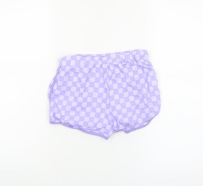 Dunnes Stores Girls Purple Check Cotton Hot Pants Shorts 9-10 Years