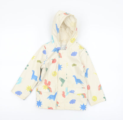 George Girls Beige Dinosaur Print Hooded Rain Coat 2-3 Years