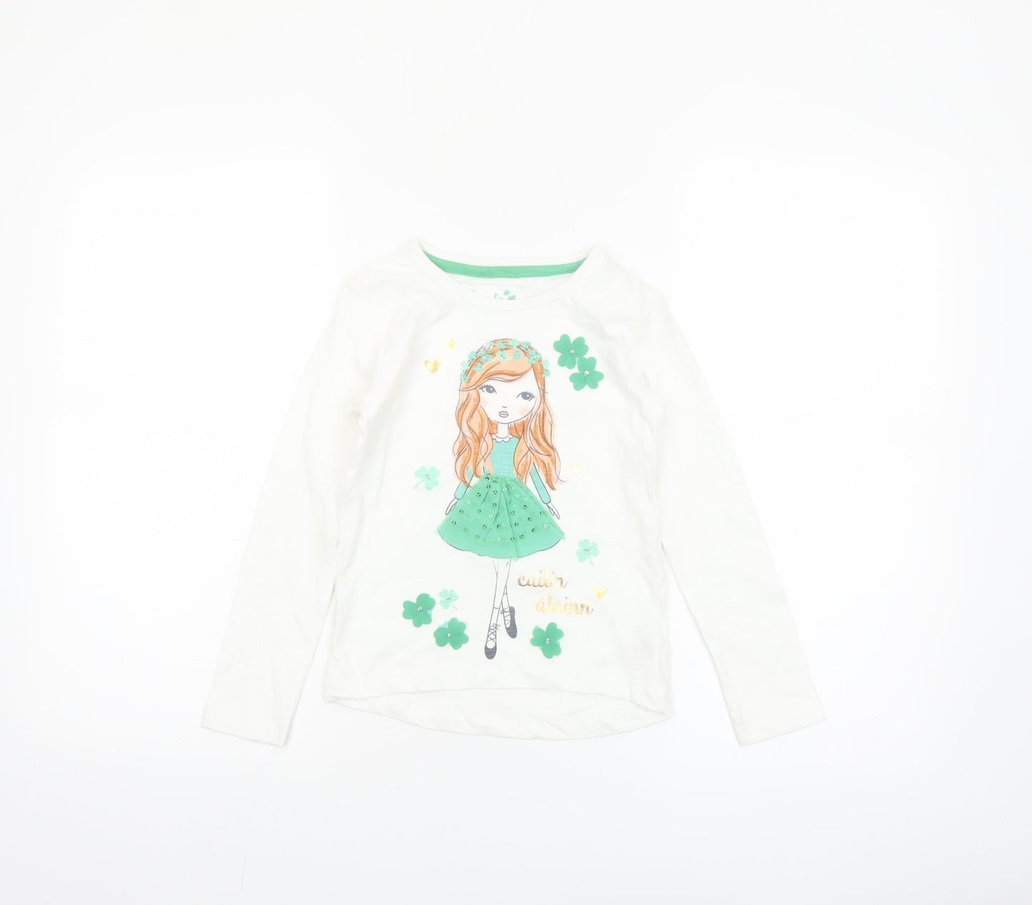 St. Bernard Girls White Graphic Long Sleeve Cotton T-Shirt Age 6