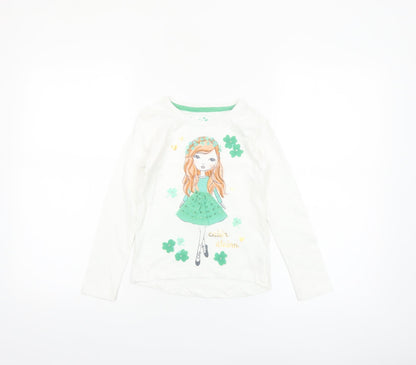 St. Bernard Girls White Graphic Long Sleeve Cotton T-Shirt Age 6