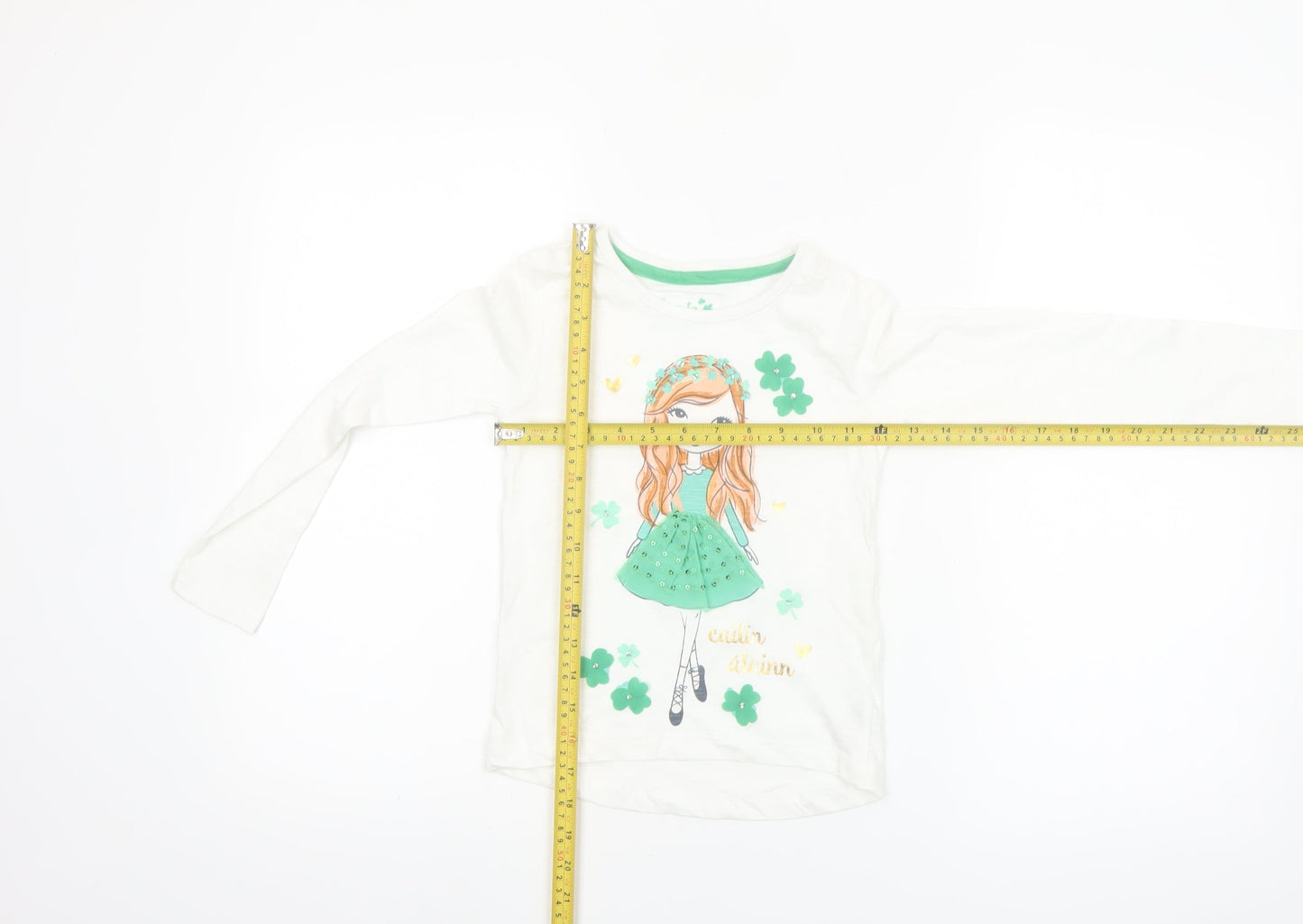 St. Bernard Girls White Graphic Long Sleeve Cotton T-Shirt Age 6