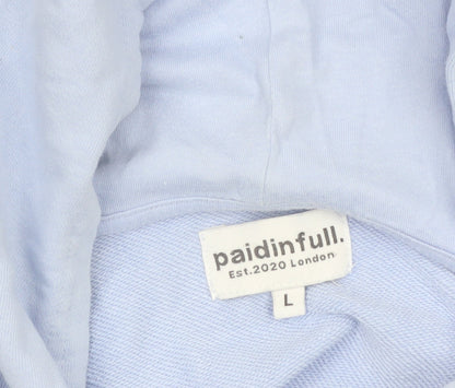 Paidinfull Men’s Blue Pullover Hoodie L Regular Cotton Logo