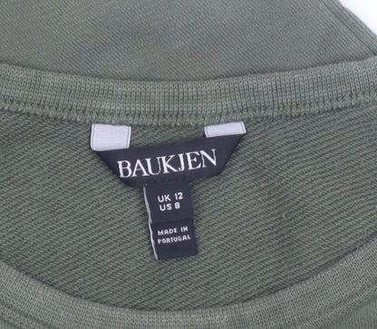 Baukjen Women Khaki Green Short Sleeve Pullover Sweatshirt Tunic UK 12