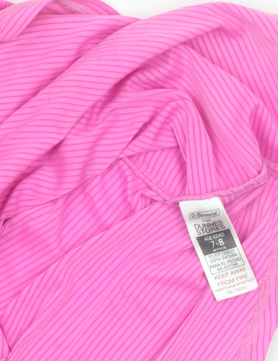 St. Bernard Girls Pink Striped Short Sleeve T-Shirt Age 7-8 Years Polyester Blend