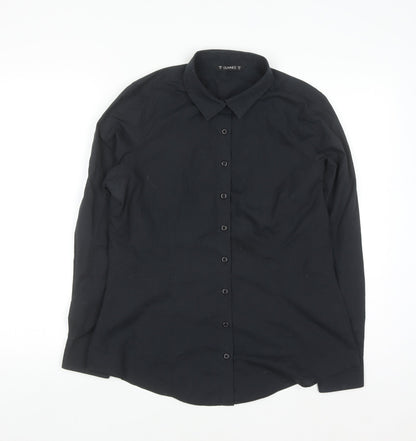 Dunnes Stores Women's Black Long Sleeve Cotton Blend Button-Up Shirt Size 12