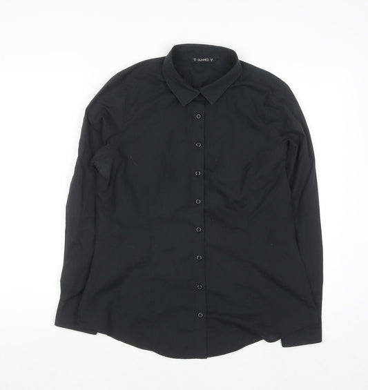 Dunnes Stores Women's Black Long Sleeve Cotton Blend Button-Up Shirt Size 12