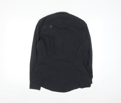 Dunnes Stores Women's Black Long Sleeve Cotton Blend Button-Up Shirt Size 12