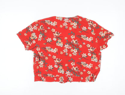 Vero Moda Women's Red Floral Cropped Blouse Size L
