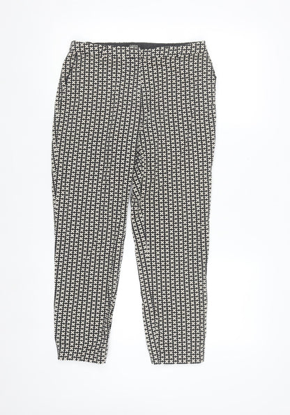 Oasis Women Black & White Patterned Cotton Stretch Slim Trousers Size 8