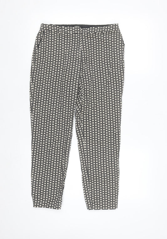 Oasis Women Black & White Patterned Cotton Stretch Slim Trousers Size 8