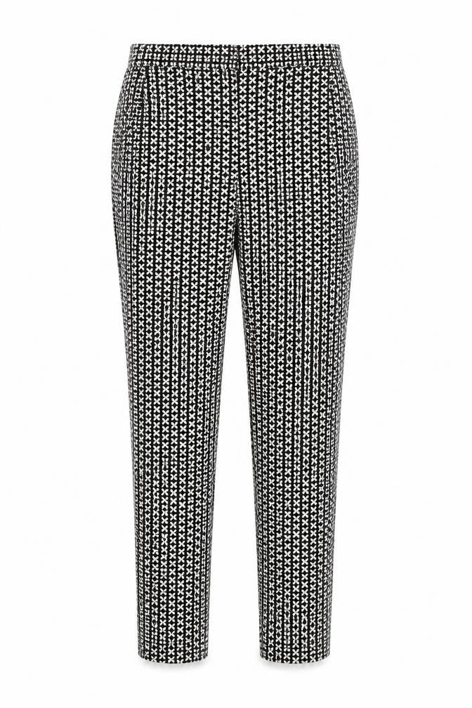 Oasis Women Black & White Patterned Cotton Stretch Slim Trousers Size 8