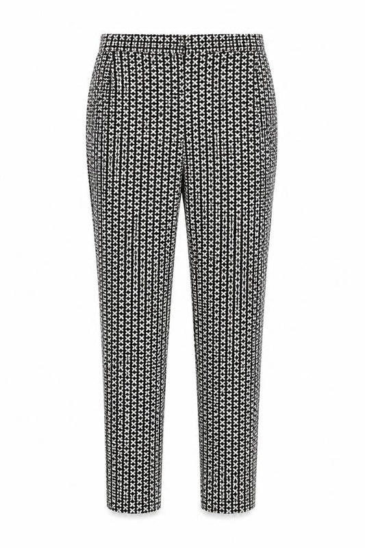 Oasis Women Black & White Patterned Cotton Stretch Slim Trousers Size 8