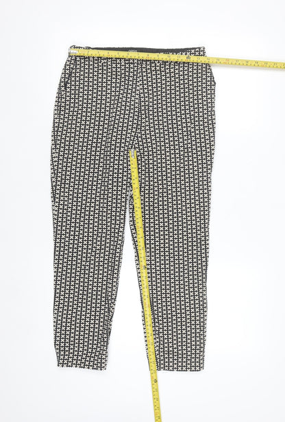 Oasis Women Black & White Patterned Cotton Stretch Slim Trousers Size 8