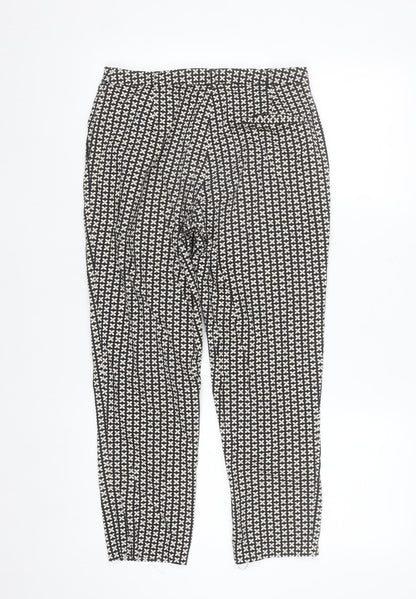 Oasis Women Black & White Patterned Cotton Stretch Slim Trousers Size 8