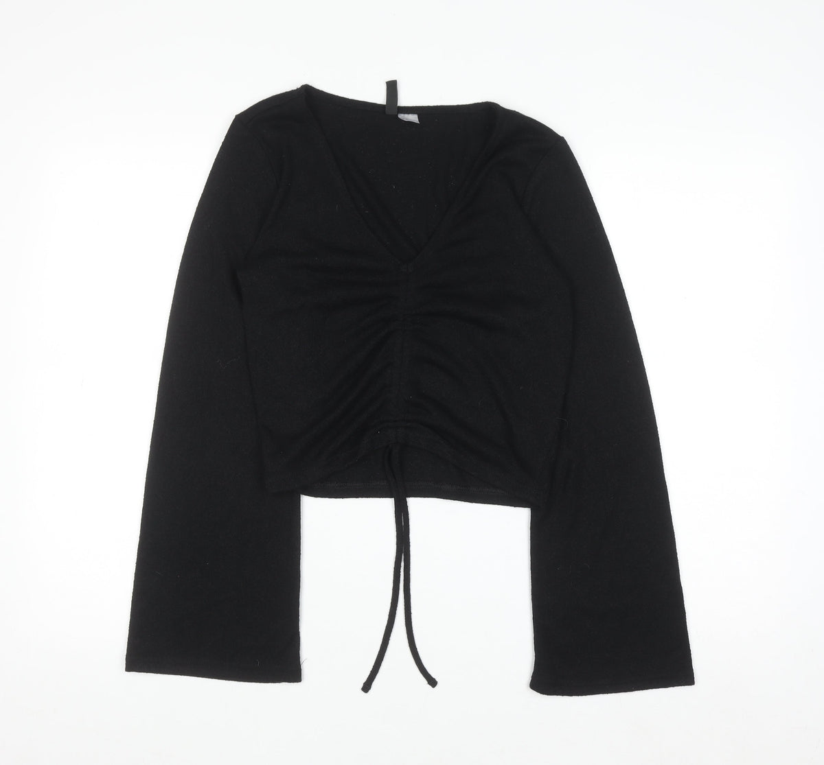 DIVIDED Women's Black Cropped Long Sleeve V-Neck Top S