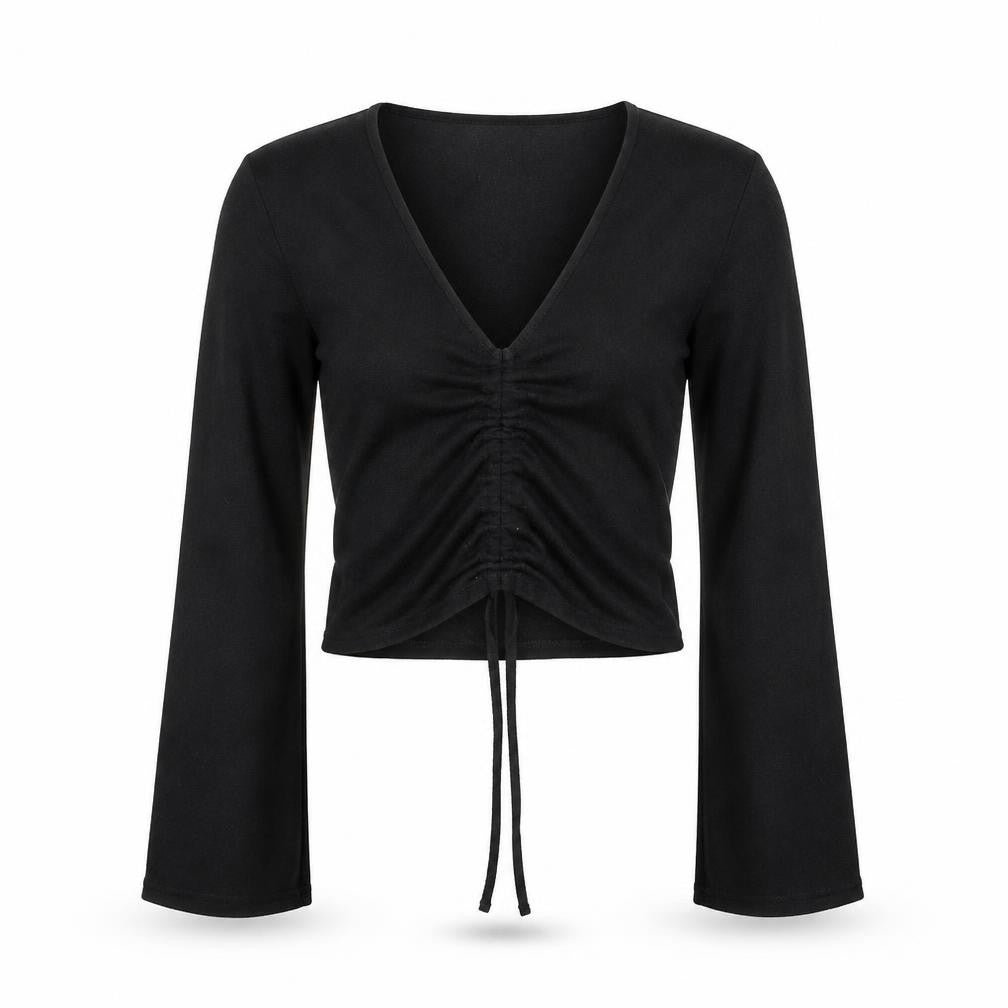 DIVIDED Women's Black Cropped Long Sleeve V-Neck Top S