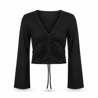 DIVIDED Women's Black Cropped Long Sleeve V-Neck Top S