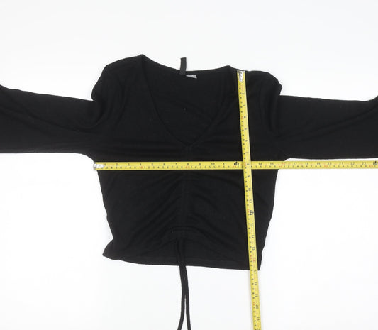 DIVIDED Women's Black Cropped Long Sleeve V-Neck Top S