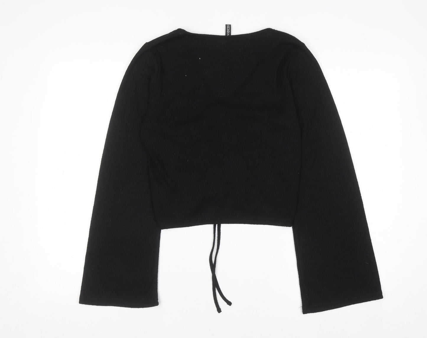 DIVIDED Women's Black Cropped Long Sleeve V-Neck Top S