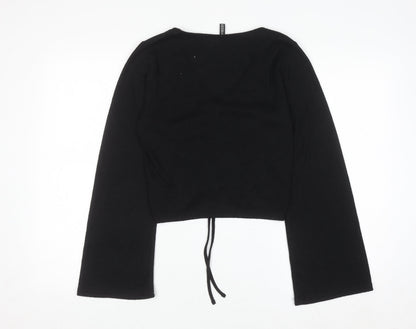 DIVIDED Women's Black Cropped Long Sleeve V-Neck Top S