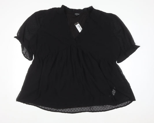 Boohoo Women’s Black Plus Size 22 Ruffle V-Neck Chiffon Tunic Blouse