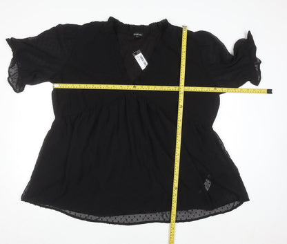 Boohoo Women’s Black Plus Size 22 Ruffle V-Neck Chiffon Tunic Blouse