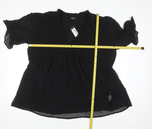 Boohoo Women’s Black Plus Size 22 Ruffle V-Neck Chiffon Tunic Blouse