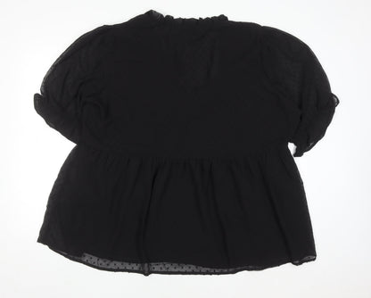 Boohoo Women’s Black Plus Size 22 Ruffle V-Neck Chiffon Tunic Blouse