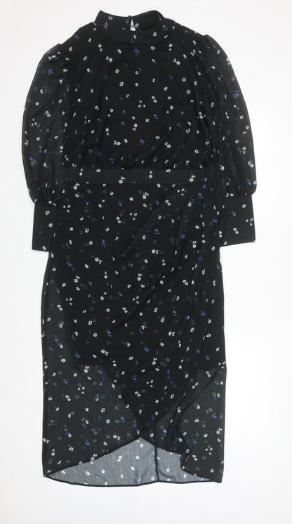Lipsy Women Black Floral Midi Fit & Flare Dress Size 14