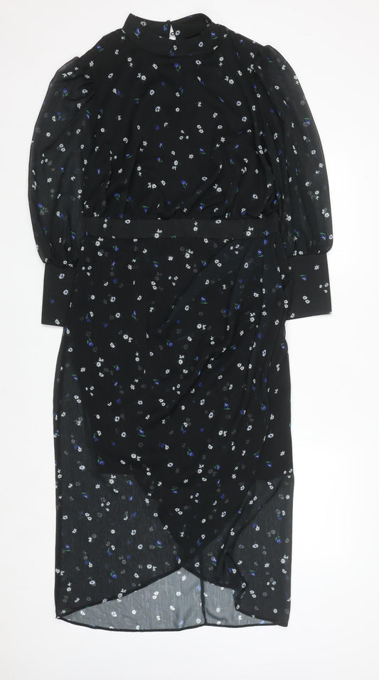 Lipsy Women Black Floral Midi Fit & Flare Dress Size 14