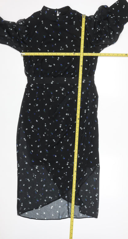 Lipsy Women Black Floral Midi Fit & Flare Dress Size 14