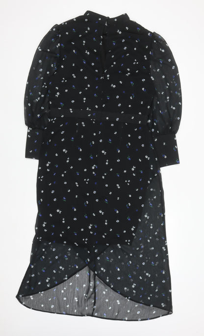 Lipsy Women Black Floral Midi Fit & Flare Dress Size 14