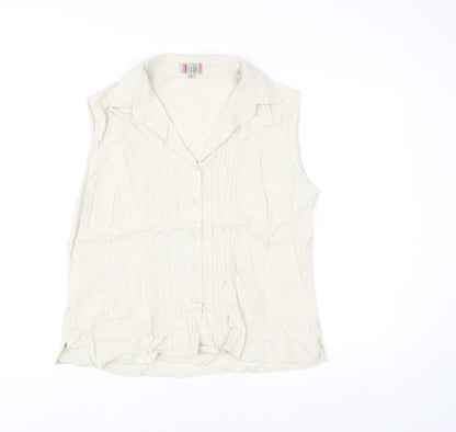 Dixie Women Beige Linen Blend Sleeveless Collared Blouse XL