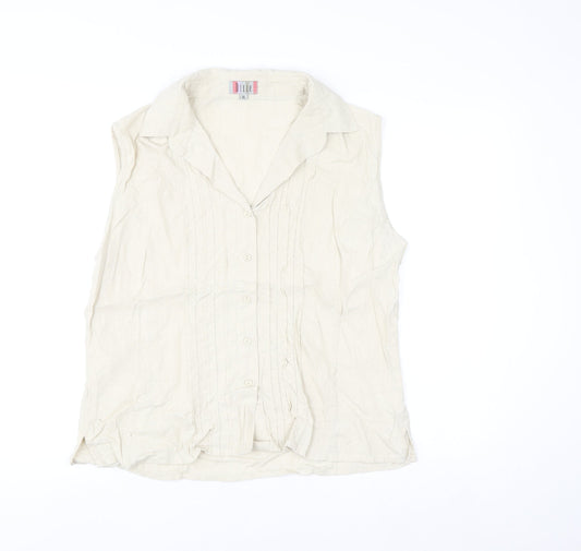 Dixie Women Beige Linen Blend Sleeveless Collared Blouse XL