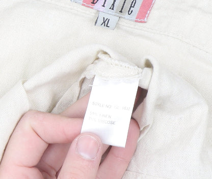 Dixie Women Beige Linen Blend Sleeveless Collared Blouse XL
