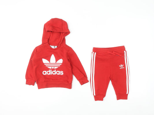 Adidas Red Unisex Baby 6-9 Months Hoodie & Joggers Sports Outfit Set