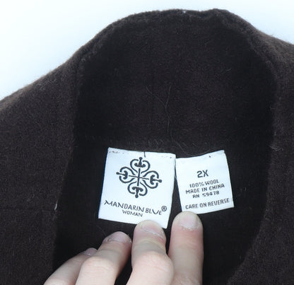Mandarin Blue Unisex Adults Brown Wool Mid-Length Overcoat 2XL