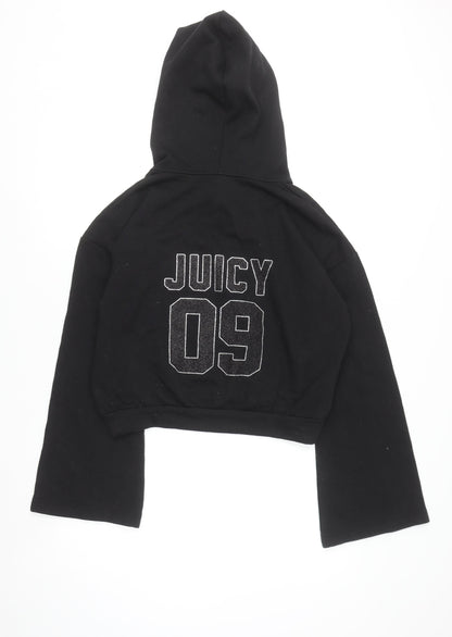 Juicy Couture Women's Black Cropped Hoodie Medium Cotton Blend