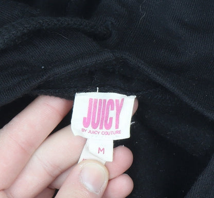 Juicy Couture Women's Black Cropped Hoodie Medium Cotton Blend
