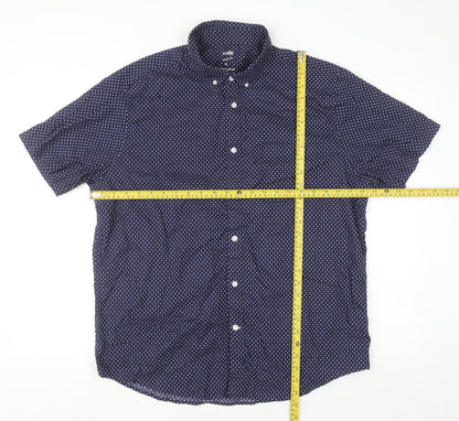 Dunnes Stores Men's Blue Polka Dot Short Sleeve Regular Fit Cotton Button-Up Shirt XL