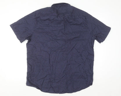 Dunnes Stores Men's Blue Polka Dot Short Sleeve Regular Fit Cotton Button-Up Shirt XL