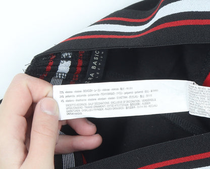Zara Women Black Ankle Leggings Size 12 with Red Side Stripe