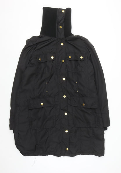 Wallis Womens Black Long Parka Coat Size 18 with High Collar