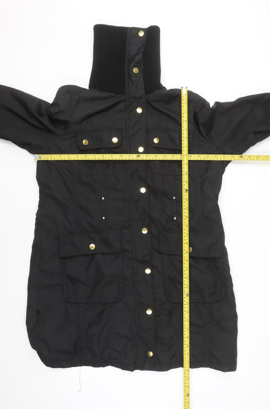 Wallis Womens Black Long Parka Coat Size 18 with High Collar
